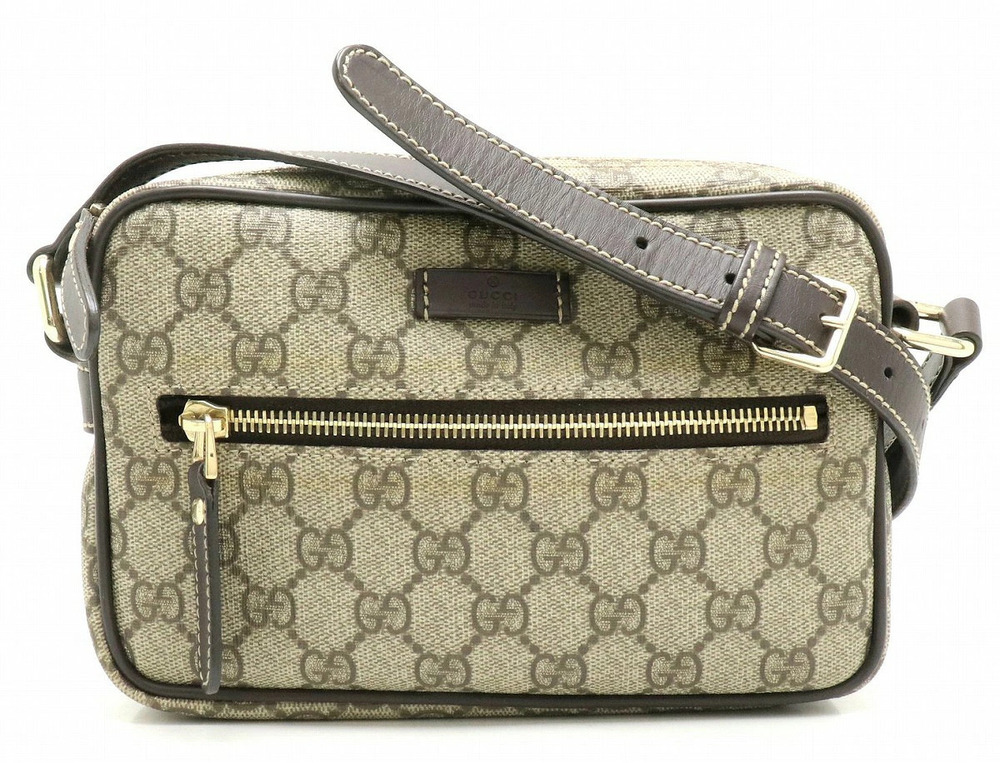 Gucci GG Supreme Plus Crossbody Bag Leather Beige Brown Cream